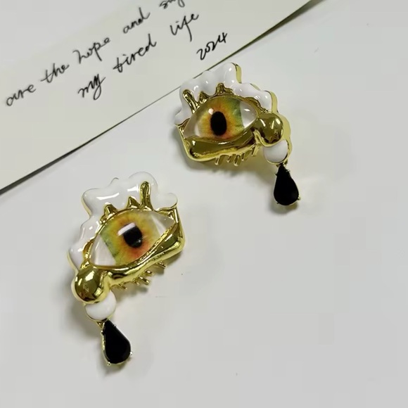 Micola - Personality Art Devil's Eye Teardrop Earrings & Ring Set ( Adjustable) - Picture 11 of 15
